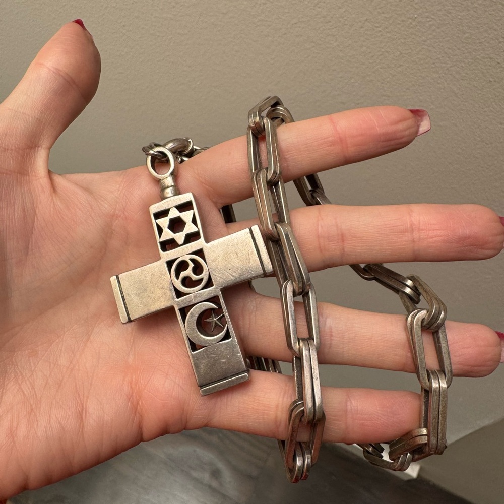 Barry Kieselstein-Cord Sterling Silver World Peace Cross Pendant Necklace